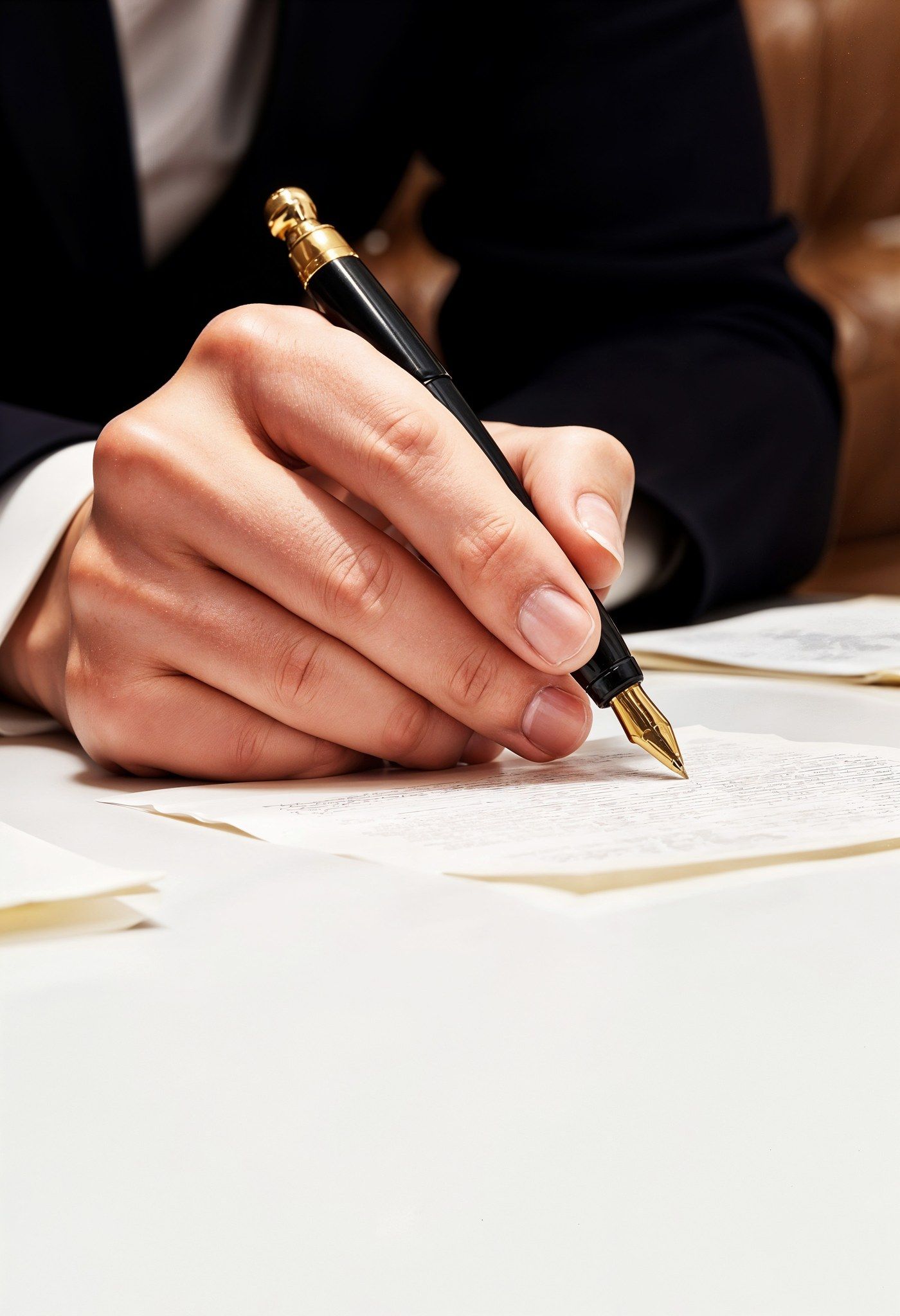 Mano firmando un documento con pluma estilográfica